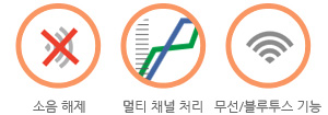 소음 해제,멀티 채널처리,무선/블루투스 기능